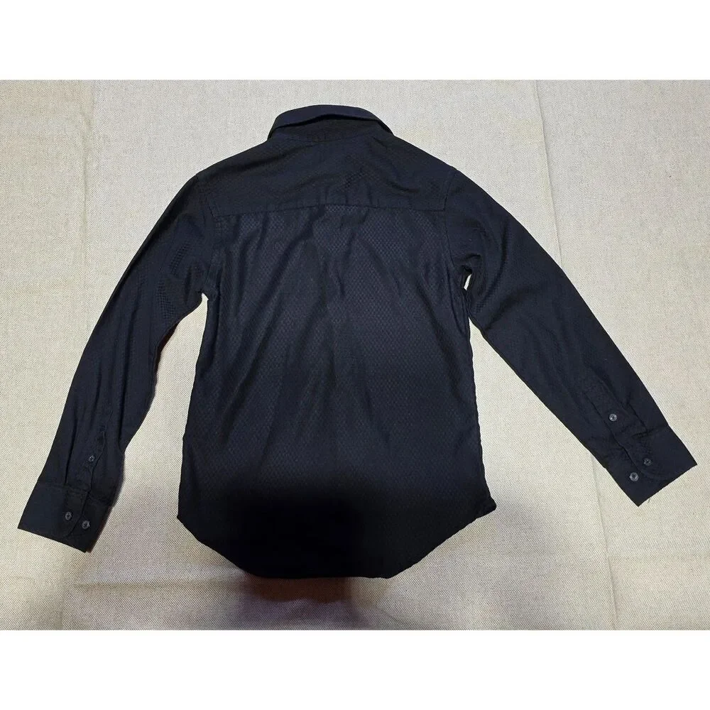 Van Heusen Boys Black Dress Shirt Size 8/Small Long Sleeve Textured Button Down